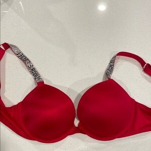 Elegant Red Bra with Rhinestone Straps